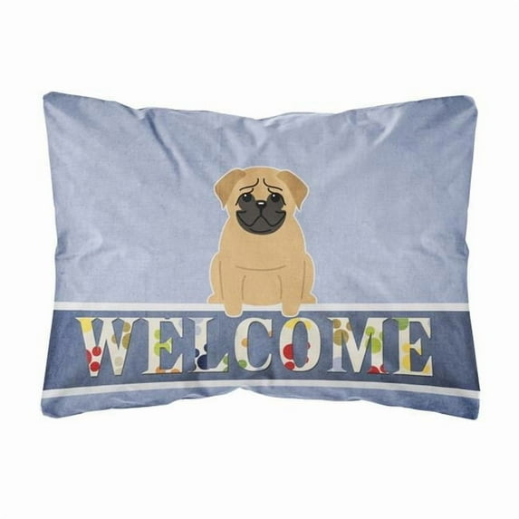 Carolines Treasures BB5588PW1216 Pug Brown Welcome Canvas Fabric Decorative Pillow, 12H x16W, multicolor