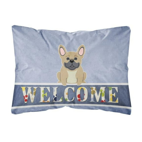 Carolines Treasures BB5591PW1216 French Bulldog Cream Welcome Canvas Fabric Decorative Pillow, 12H x16W, multicolor