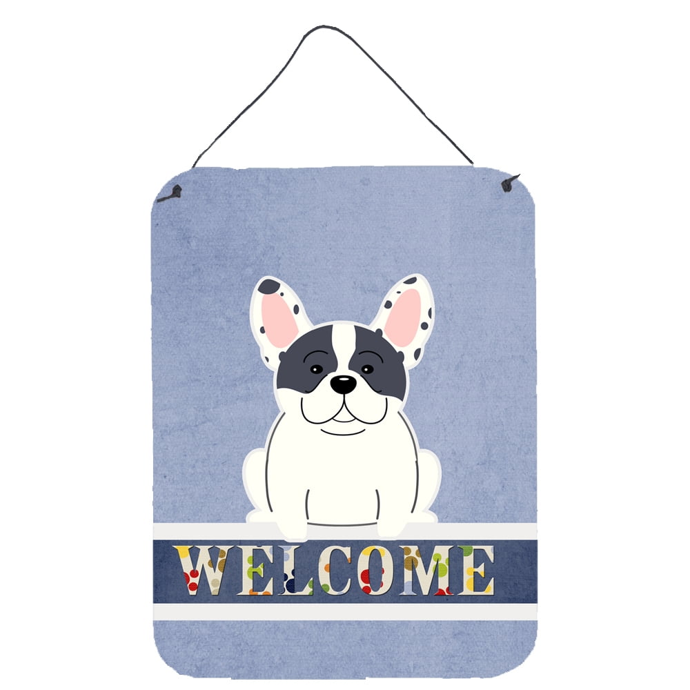 Caroline's Treasures BB5592DS1216 French Bulldog Piebald Welcome Wall or Door Hanging Prints, 12x16, multicolor