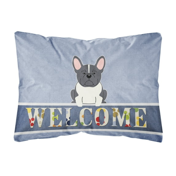 Carolines Treasures BB5593PW1216 French Bulldog Black White Welcome Canvas Fabric Decorative Pillow, 12H x16W,