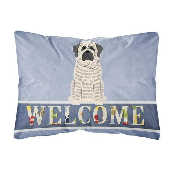 Carolines Treasures BB5597PW1216 Mastiff Brindle White Welcome Canvas Fabric Decorative Pillow, 12H x16W, multicolor