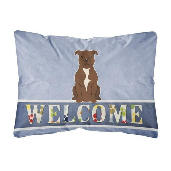 Carolines Treasures BB5629PW1216 Staffordshire Bull Terrier Chocolate Welcome Canvas Fabric Decorative Pillow, 12H x16W,