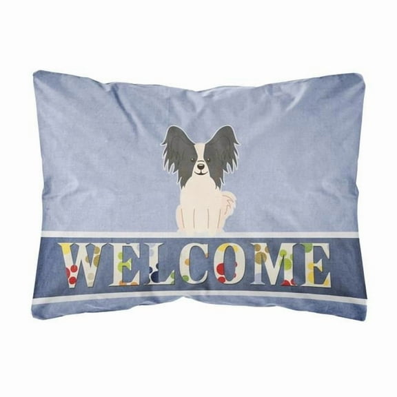 Carolines Treasures BB5657PW1216 Papillon Black White Welcome Canvas Fabric Decorative Pillow, 12H x16W, multicolor