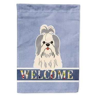 Carolines Treasures BB5666CHF Shih Tzu Silver White Welcome Flag Canvas House Size