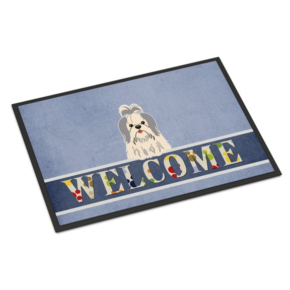 Carolines Treasures BB5666MAT Shih Tzu Silver White Welcome Door Mat Indoor Rug or Outdoor Welcome Mat 18x27 Doormat