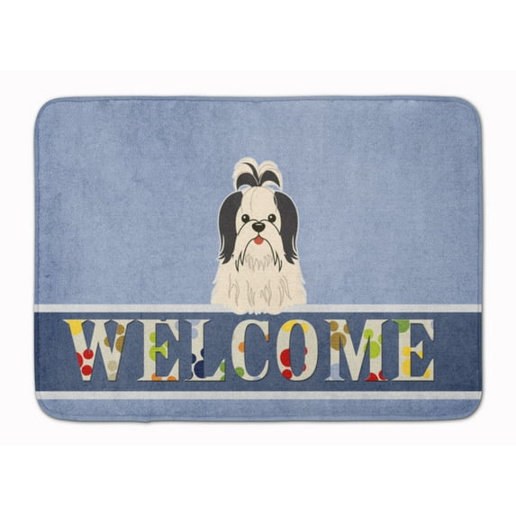Shih Tzu Black White Welcome Machine Washable Memory Foam Mat