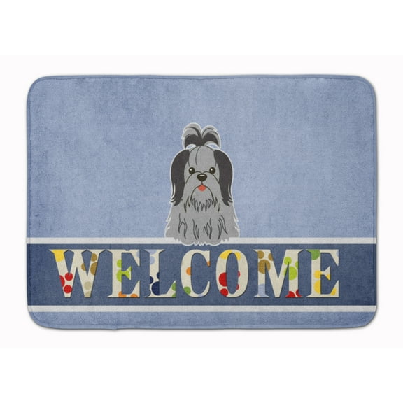 Carolines Treasures BB5670RUG Shih Tzu Black Silver Welcome Machine Washable Memory Foam Mat 19 X 27" multicolor