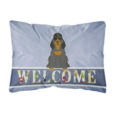 Carolines Treasures BB5674PW1216 Cocker Spaniel Black Tan Welcome Canvas Fabric Decorative Pillow, 12H x16W, multicolor