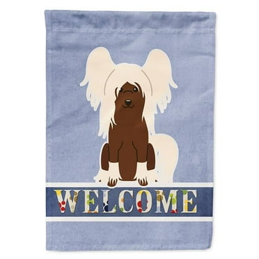 Carolines Treasures BB5694CHF Chinese Crested Cream Welcome Flag Canvas House Size