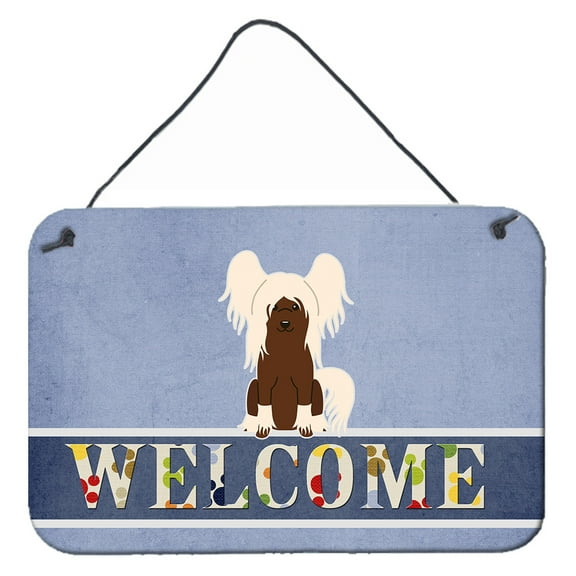 Carolines Treasures BB5694DS812 Chinese Crested Cream Welcome Wall or Door Hanging Prints