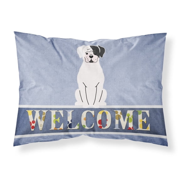 Carolines Treasures BB5695PILLOWCASE White Boxer Cooper Welcome Fabric Standard Pillowcase Standard multicolor