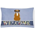 thumbnail image 1 of Carolines Treasures BB5697PW1216 Flashy Fawn Boxer Welcome Canvas Fabric Decorative Pillow, 12H x16W, multicolor, 1 of 3