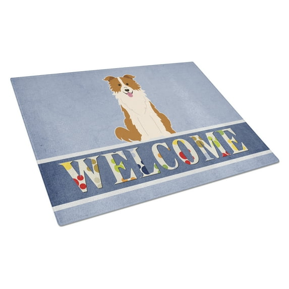 Carolines Treasures BB5700LCB Border Collie Red White Welcome Glass Cutting Board - Large