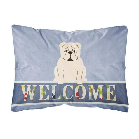 Carolines Treasures BB5704PW1216 English Bulldog White Welcome Canvas Fabric Decorative Pillow, 12H x16W, multicolor
