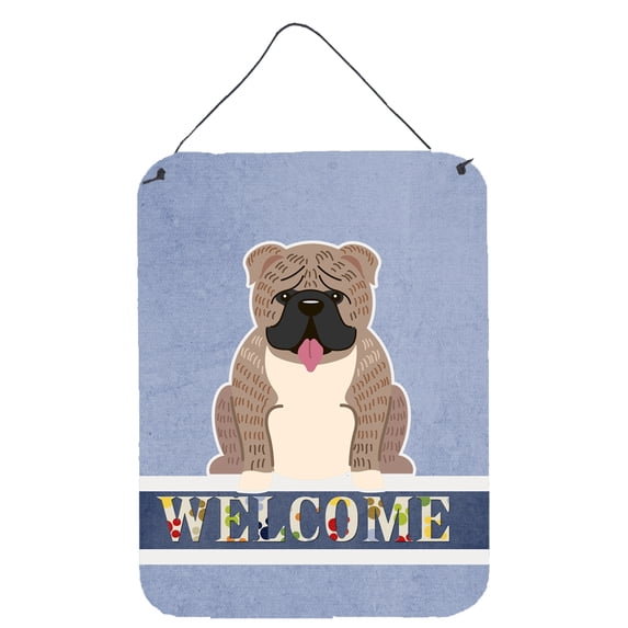 Caroline's Treasures BB5707DS1216 English Bulldog Grey Brindle Welcome Wall or Door Hanging Prints, 12x16, multicolor