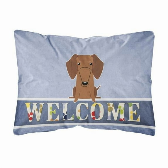 Carolines Treasures BB5711PW1216 Dachshund Red Brown Welcome Canvas Fabric Decorative Pillow, 12H x16W, multicolor