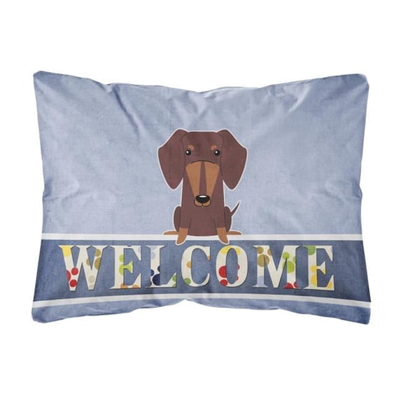 Carolines Treasures BB5712PW1216 Dachshund Chocolate Welcome Canvas Fabric Decorative Pillow, 12H x16W, multicolor