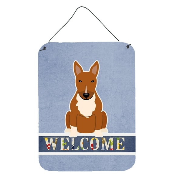 Caroline's Treasures BB5715DS1216 Bull Terrier Red Welcome Wall or Door Hanging Prints, 12x16, multicolor