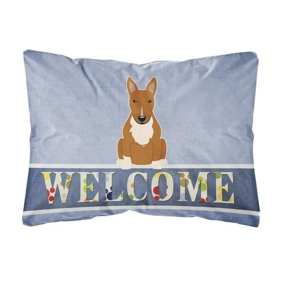 Carolines Treasures BB5715PW1216 Bull Terrier Red Welcome Canvas Fabric Decorative Pillow, 12H x16W, multicolor