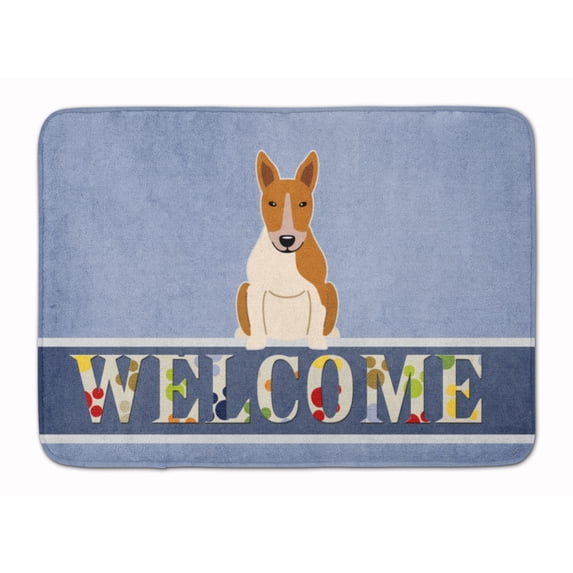 Carolines Treasures BB5716RUG Bull Terrier Red White Welcome Machine Washable Memory Foam Mat 19 X 27" multicolor