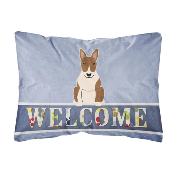 Carolines Treasures BB5718PW1216 Bull Terrier Brindle Welcome Canvas Fabric Decorative Pillow, 12H x16W, multicolor