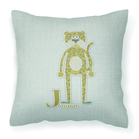 Carolines Treasures BB5735PW1818 Alphabet J for Jaguar Fabric Decorative Pillow  18H x18W multicolor