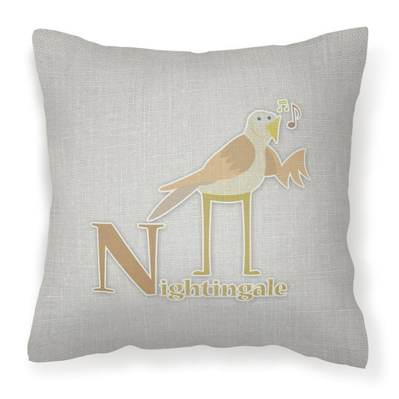 Carolines Treasures BB5739PW1414 Alphabet N For Nightingale Fabric Decorative Pillow