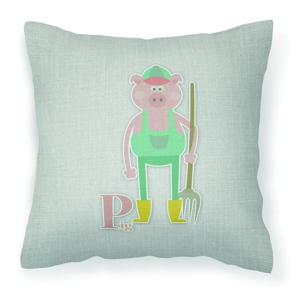 Carolines Treasures BB5741PW1414 Alphabet P for Pig Fabric Decorative Pillow  14Hx14W multicolor