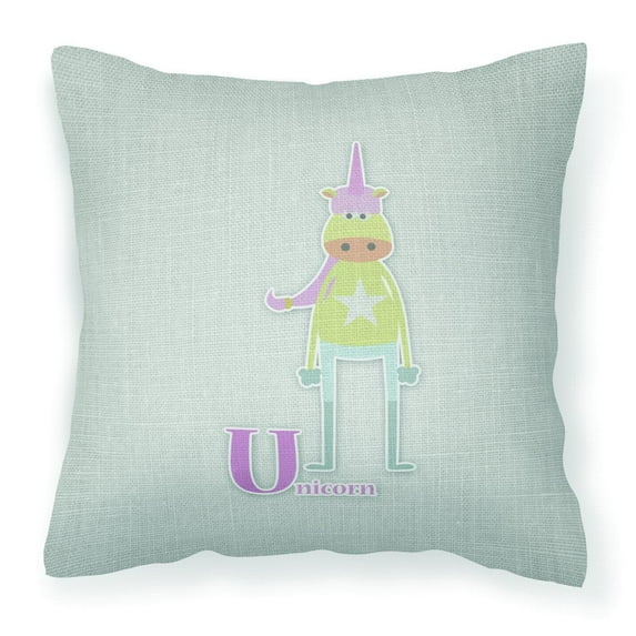 Carolines Treasures BB5746PW1414 Alphabet U for Unicorn Fabric Decorative Pillow  14Hx14W multicolor