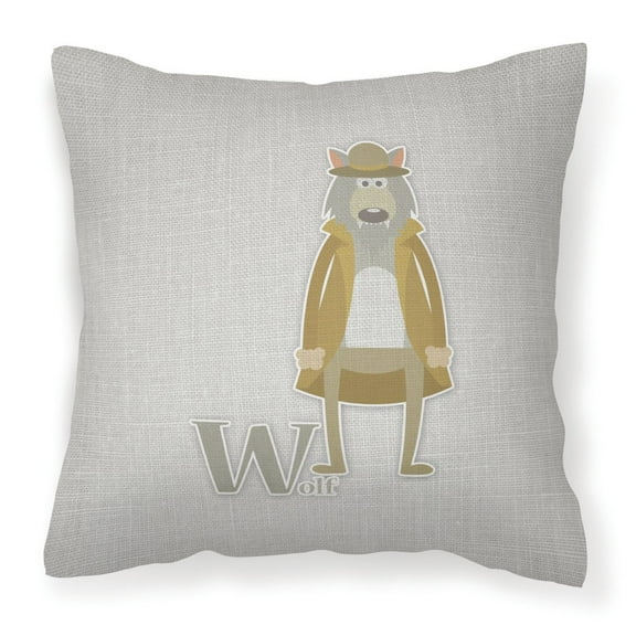 Carolines Treasures BB5748PW1414 Alphabet W for Wolf Fabric Decorative Pillow  14Hx14W multicolor