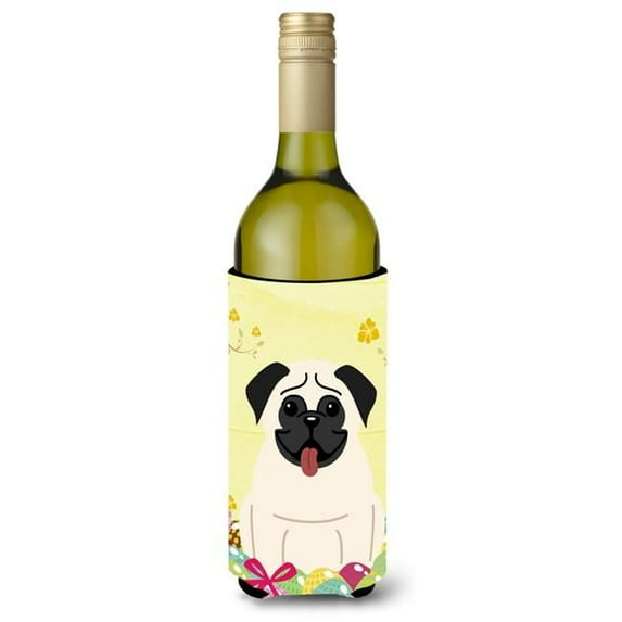 Carolines Treasures BB6004LITERK Easter Eggs Pug Cream Wine Bottle Beverge Insulator Hugger