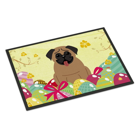 Easter Eggs Pug Brown Door Mat