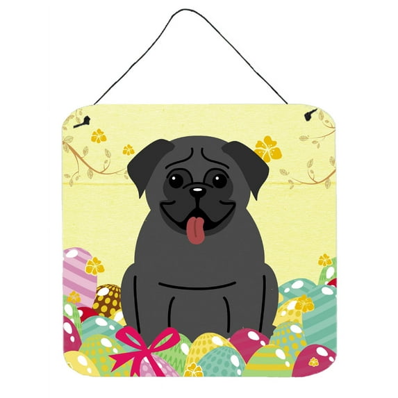 Carolines Treasures BB6006DS66 Easter Eggs Pug Black Wall or Door Hanging Prints