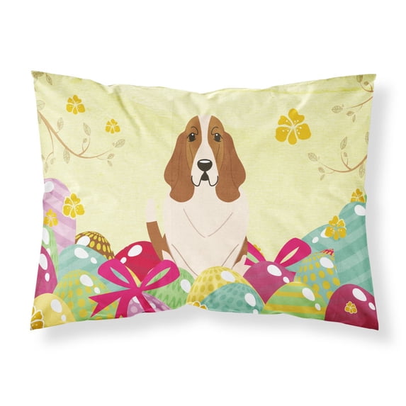 Carolines Treasures BB6021PILLOWCASE Easter Eggs Basset Hound Fabric Standard Pillowcase Standard multicolor