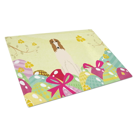 Carolines Treasures BB6023LCB Easter Eggs Borzoi Glass Cutting Board Large, 12H x 16W, multicolor