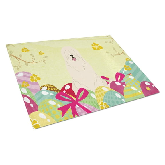 Carolines Treasures BB6024LCB Easter Eggs South Russian Sheepdog Glass Cutting Board Large, 12H x 16W, multicolor