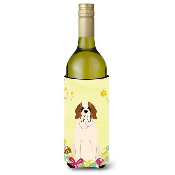 Carolines Treasures BB6035LITERK Easter Eggs Saint Bernard Wine Bottle Beverge Insulator Hugger