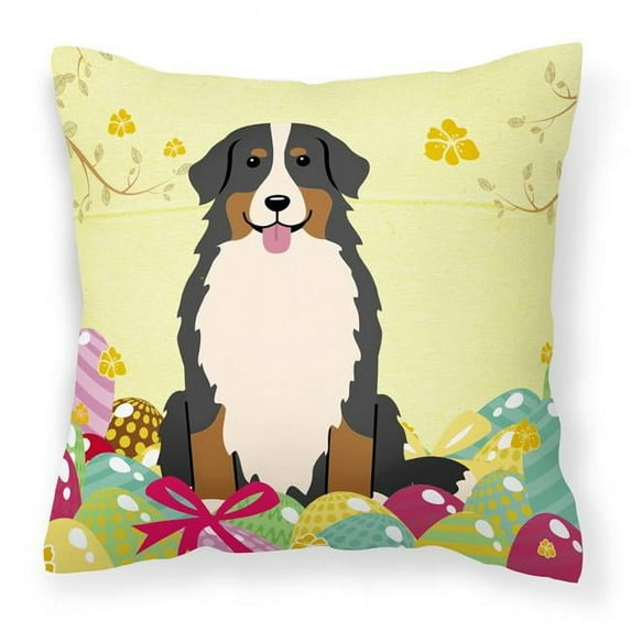Carolines Treasures BB6036PW1414 Easter Eggs Bernese Mountain Dog Fabric Decorative Pillow