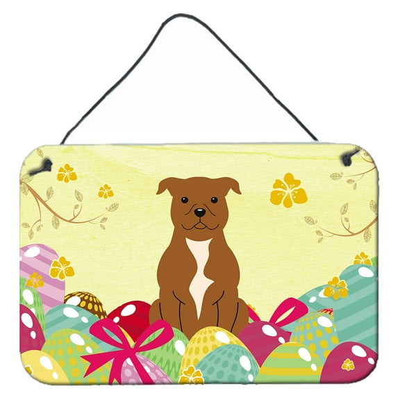 Carolines Treasures BB6047DS812 Easter Eggs Staffordshire Bull Terrier Brown Wall or Door Hanging Prints