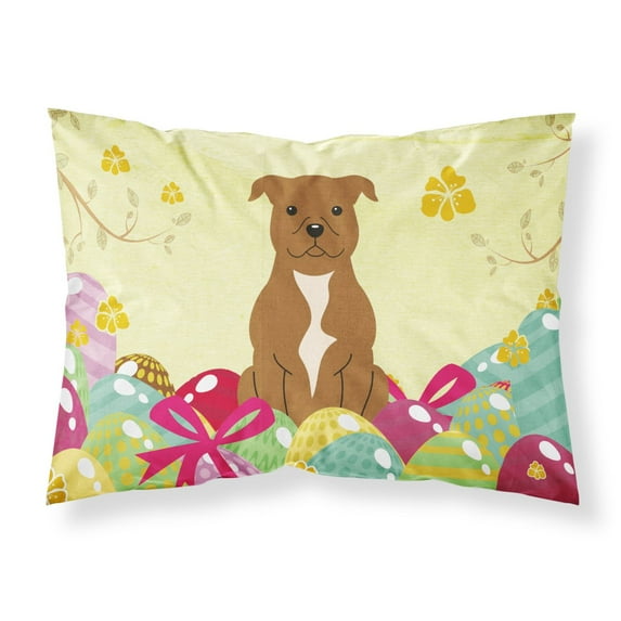 Carolines Treasures BB6047PILLOWCASE Easter Eggs Staffordshire Bull Terrier Brown Fabric Standard Pillowcase Standard