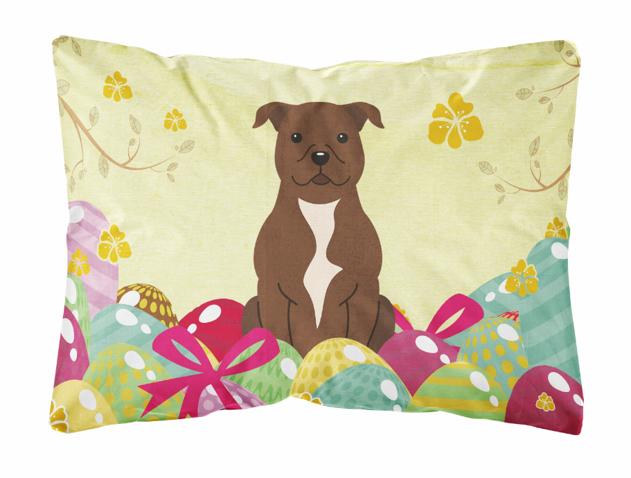 Carolines Treasures BB6048PW1216 Easter Eggs Staffordshire Bull Terrier Chocolate Canvas Fabric Decorative Pillow, 12H - image 1 of 2