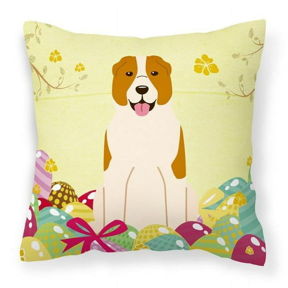 Carolines Treasures BB6049PW1818 Easter Eggs Central Asian Shepherd Dog Fabric Decorative Pillow