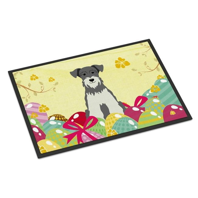 Carolines Treasures BB6054JMAT 24 x 36 in. Easter Eggs Miniature Schanuzer Salt & Pepper Indoor or Outdoor Mat
