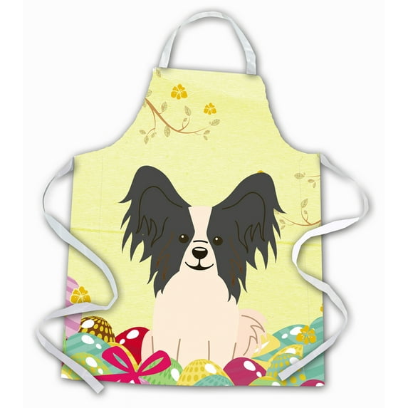 Carolines Treasures BB6076APRON Easter Eggs Papillon Black White Apron Large multicolor