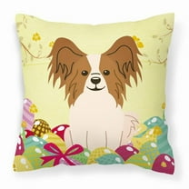 Caroline's Treasures BB6078PW1414 Easter Eggs Papillon Red White Fabric Decorative Pillow , 14Hx14W, multicolor