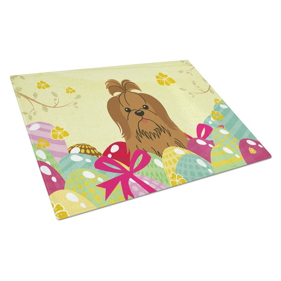 Carolines Treasures BB6086LCB Easter Eggs Shih Tzu Silver Chocolate Glass Cutting Board Large, 12H x 16W, multicolor