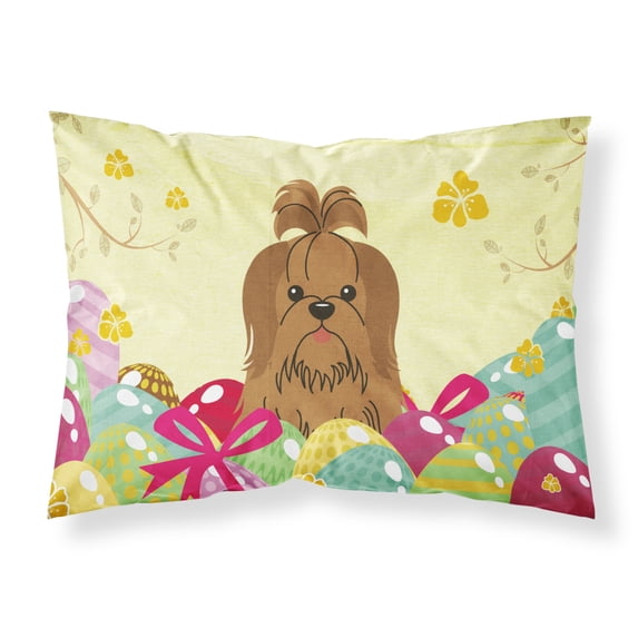 Carolines Treasures BB6086PILLOWCASE Easter Eggs Shih Tzu Silver Chocolate Fabric Standard Pillowcase Standard