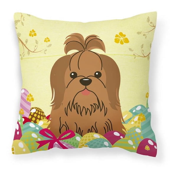 Carolines Treasures BB6086PW1818 Easter Eggs Shih Tzu Silver Chocolate Fabric Decorative Pillow