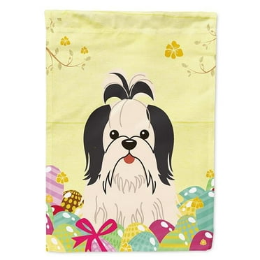 Carolines Treasures BB6088CHF Easter Eggs Shih Tzu Black White Flag Canvas House Size