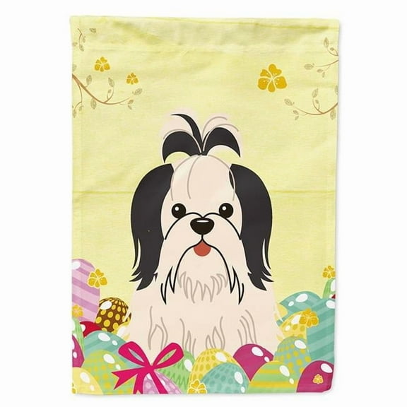 Caroline's Treasures BB6088CHF Easter Eggs Shih Tzu Black White Flag Canvas House Size , Large, multicolor